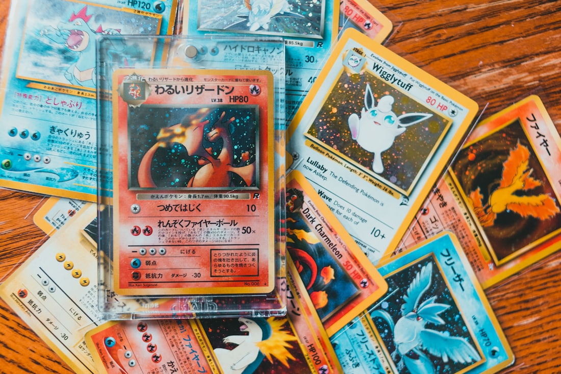 Pokémon card singles laid out